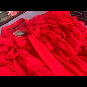 NWT Ruffled Button Blouse with Long Tie